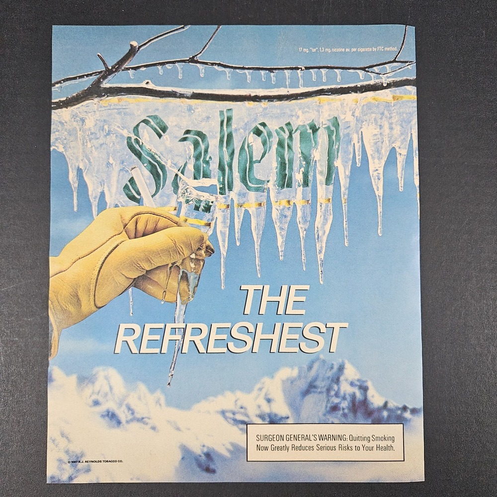 1987 RJ Reynolds Tobacco Salem Cigarettes Vintage Print Ad Refreshest Icicles